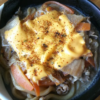 余ったすき焼きでチーズうどん